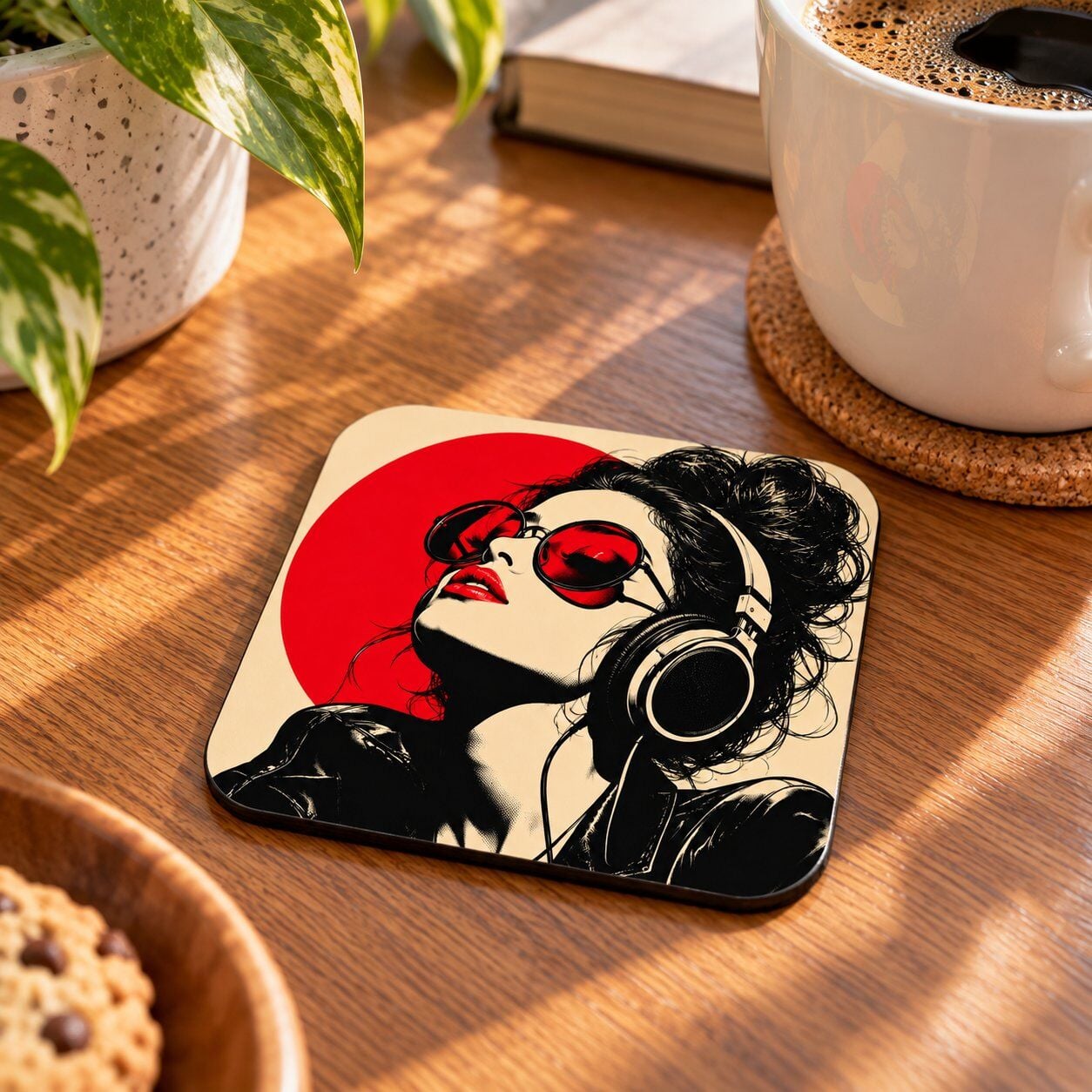 Ses ve Ruh Müzik Temalı Dekoratif MDF Bardak Altlığı 10x10 cm