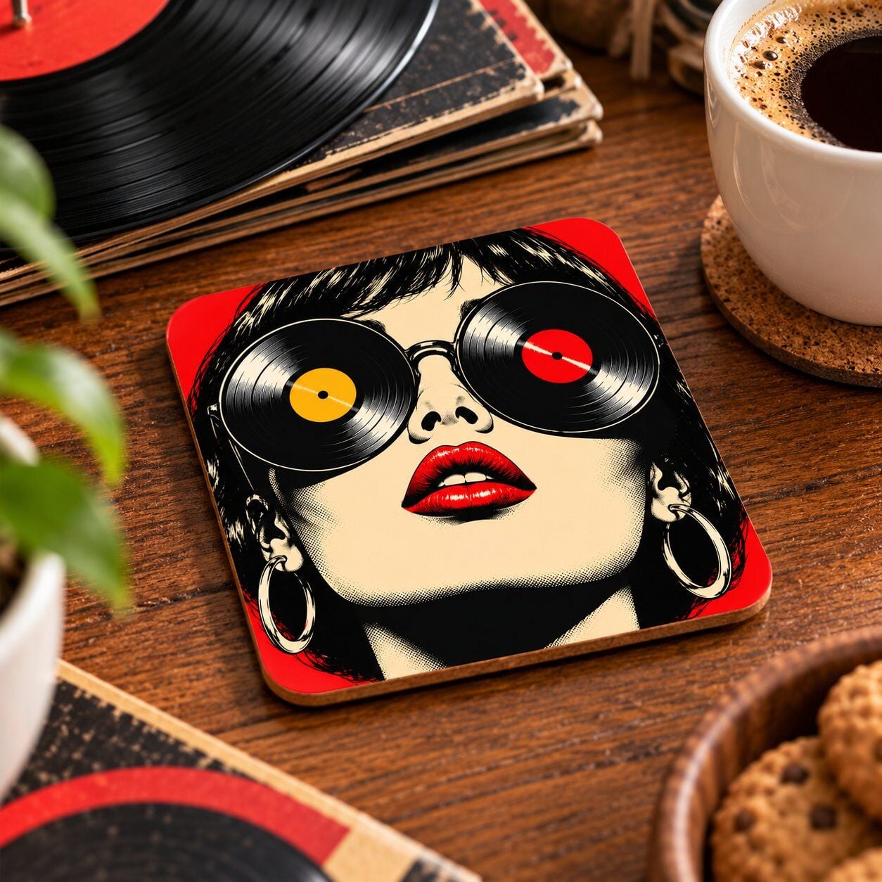 Plakların Divası Temalı Dekoratif MDF Bardak Altlığı 10x10 cm