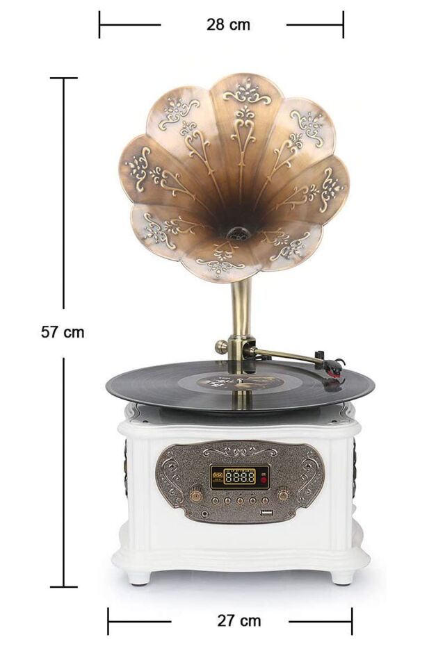 RMJ-209C Gramofon Pikap Radyo Bluetooth Usb Plak Çalar Beyaz