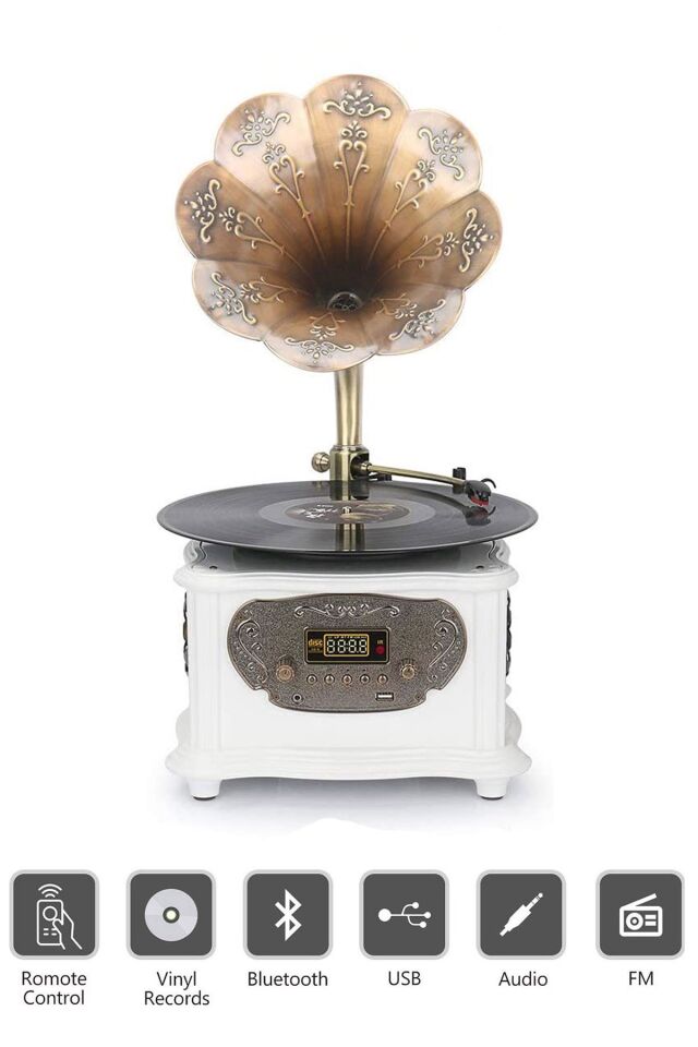 RMJ-209C Gramofon Pikap Radyo Bluetooth Usb Plak Çalar Beyaz