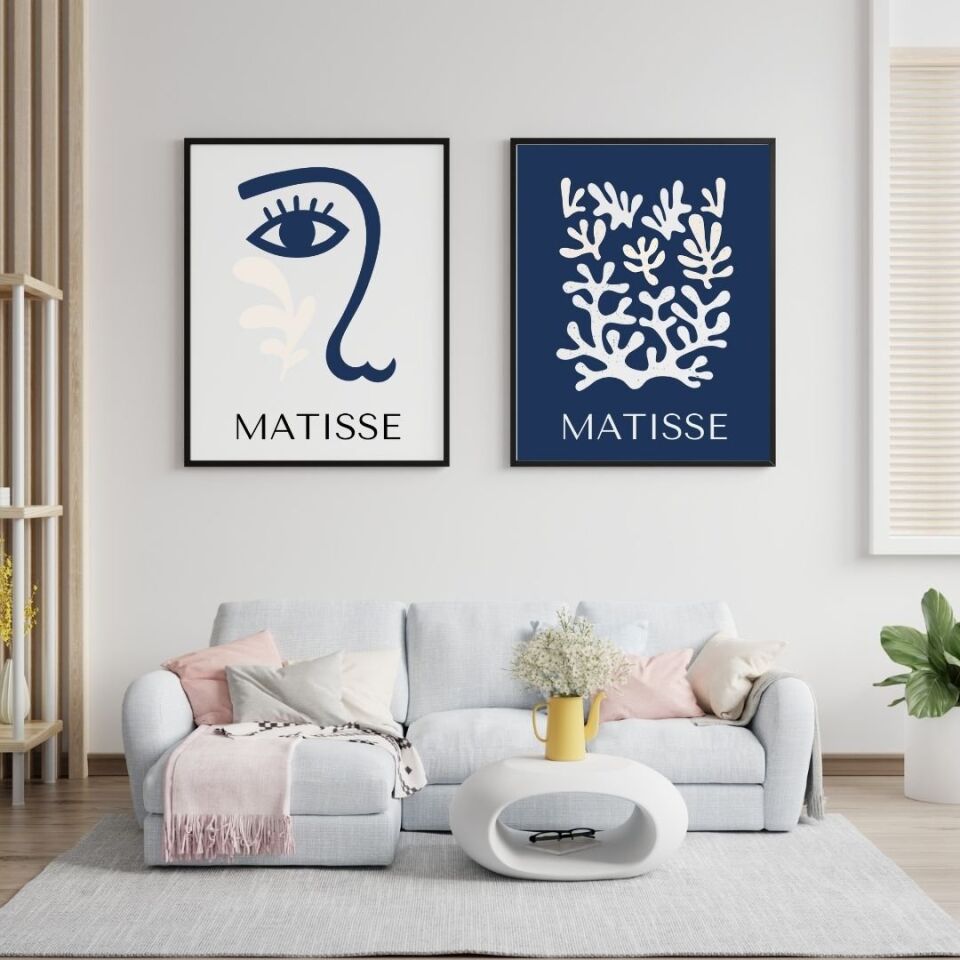 Mavinin Güzelliği Matisse Duvar Tablosu Çerçeveli 2'li Set