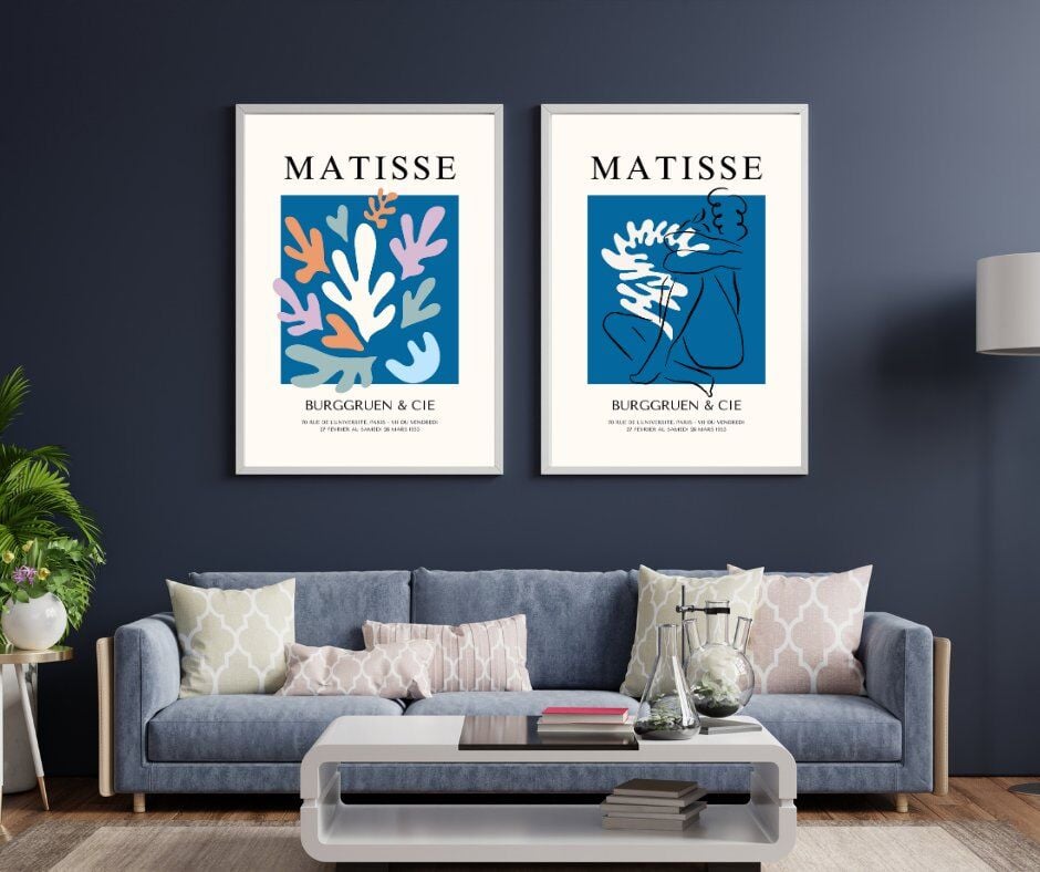 Mavinin Büyüsü Matisse  Duvar Tablosu Çerçeveli 2'li Set