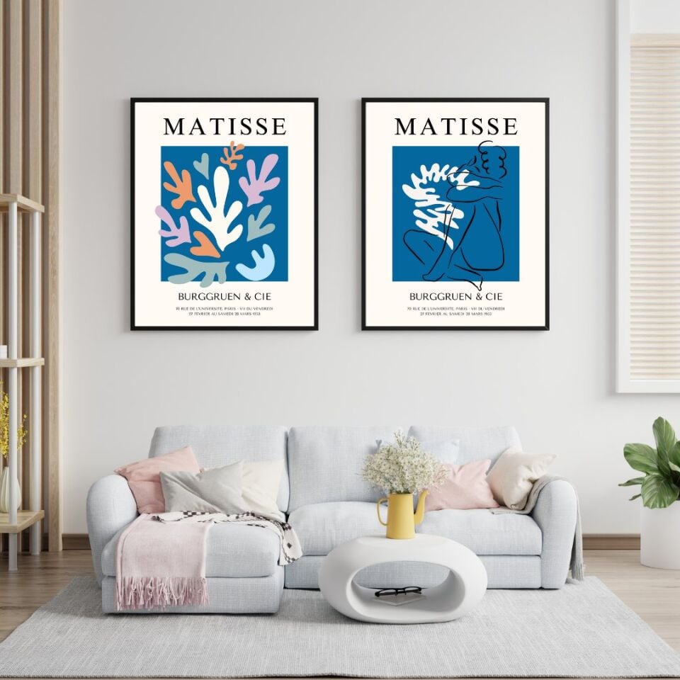Mavinin Büyüsü Matisse  Duvar Tablosu Çerçeveli 2'li Set