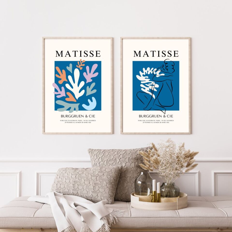 Mavinin Büyüsü Matisse  Duvar Tablosu Çerçeveli 2'li Set