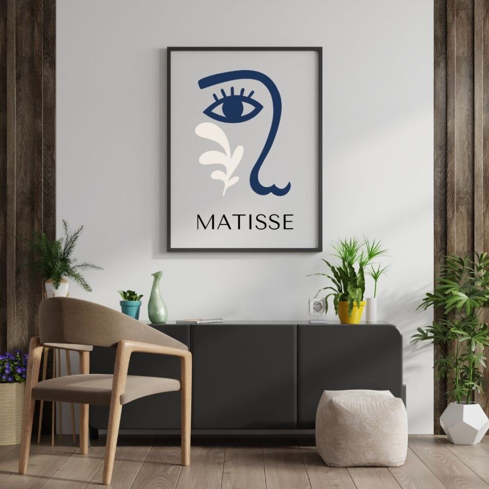 Mavinin Güzelliği Matisse Duvar Tablosu Çerçeveli 2'li Set Siyah - 35 x 50