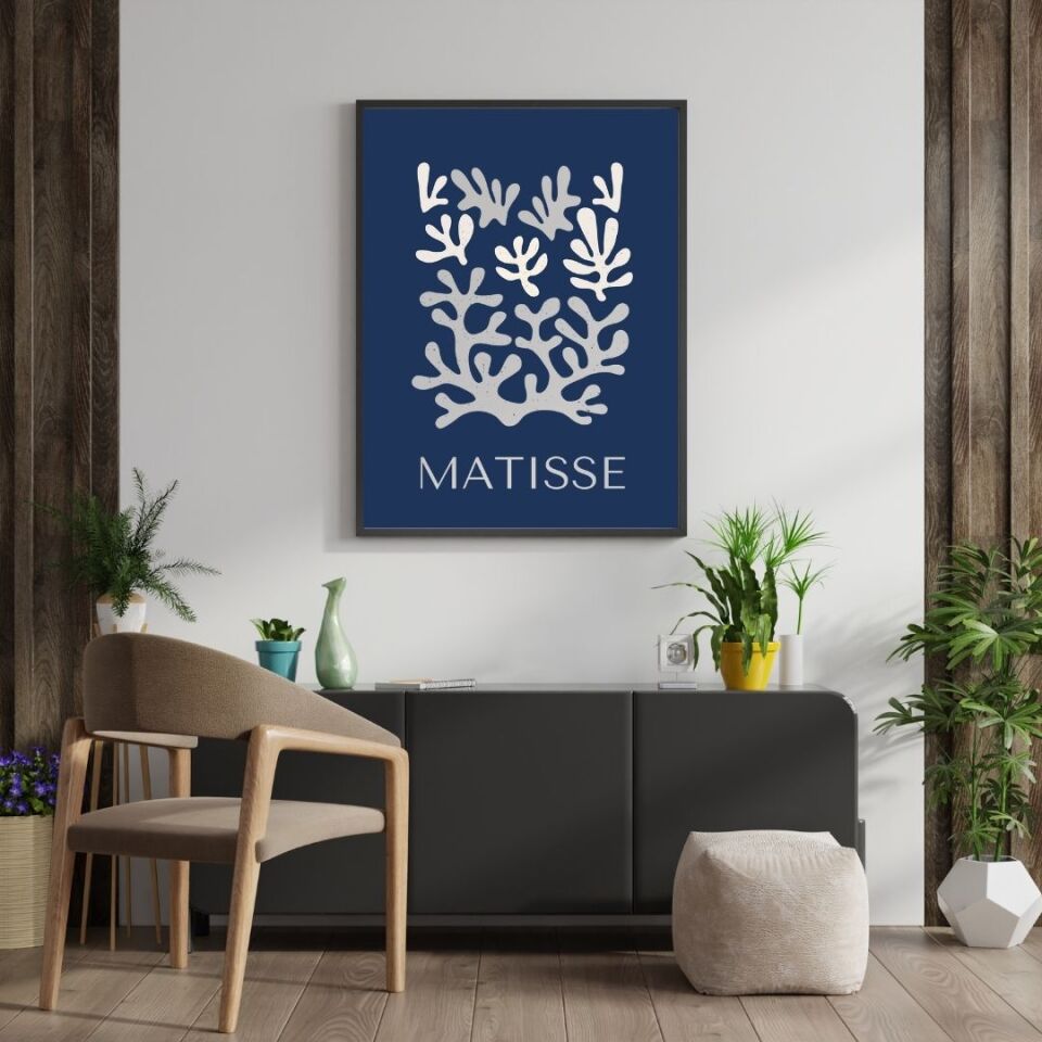 Mavinin Güzelliği Matisse Duvar Tablosu Çerçeveli 2'li Set Siyah - 35 x 50