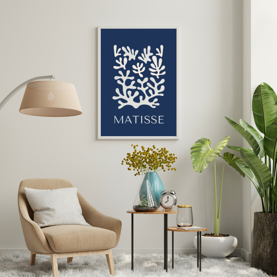 Mavinin Güzelliği Matisse Duvar Tablosu Çerçeveli 2'li Set Beyaz - 40 x 50