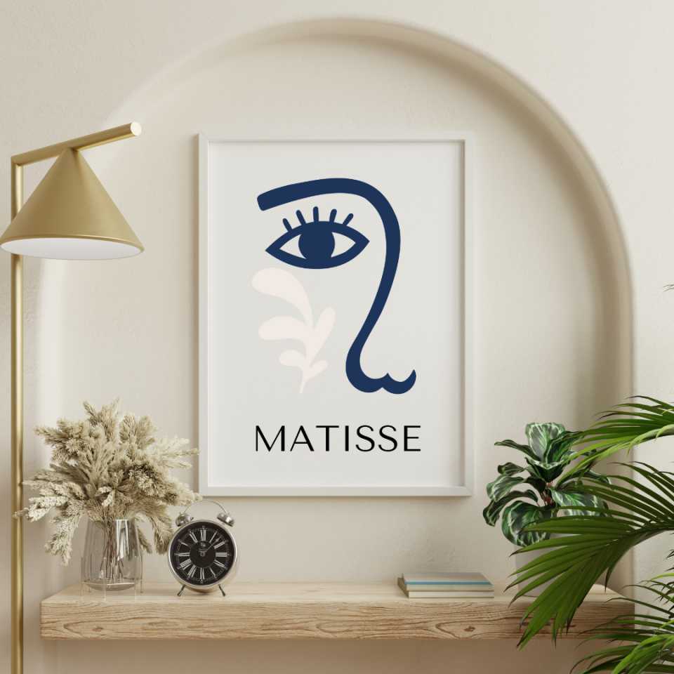 Mavinin Güzelliği Matisse Duvar Tablosu Çerçeveli 2'li Set Beyaz - 50 x 70