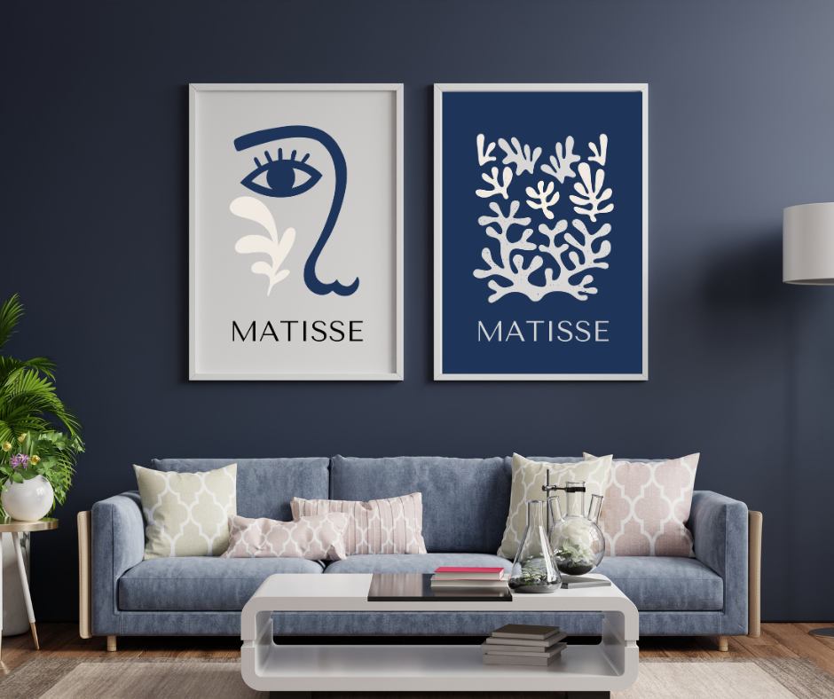Mavinin Güzelliği Matisse Duvar Tablosu Çerçeveli 2'li Set Beyaz - 21 x 30