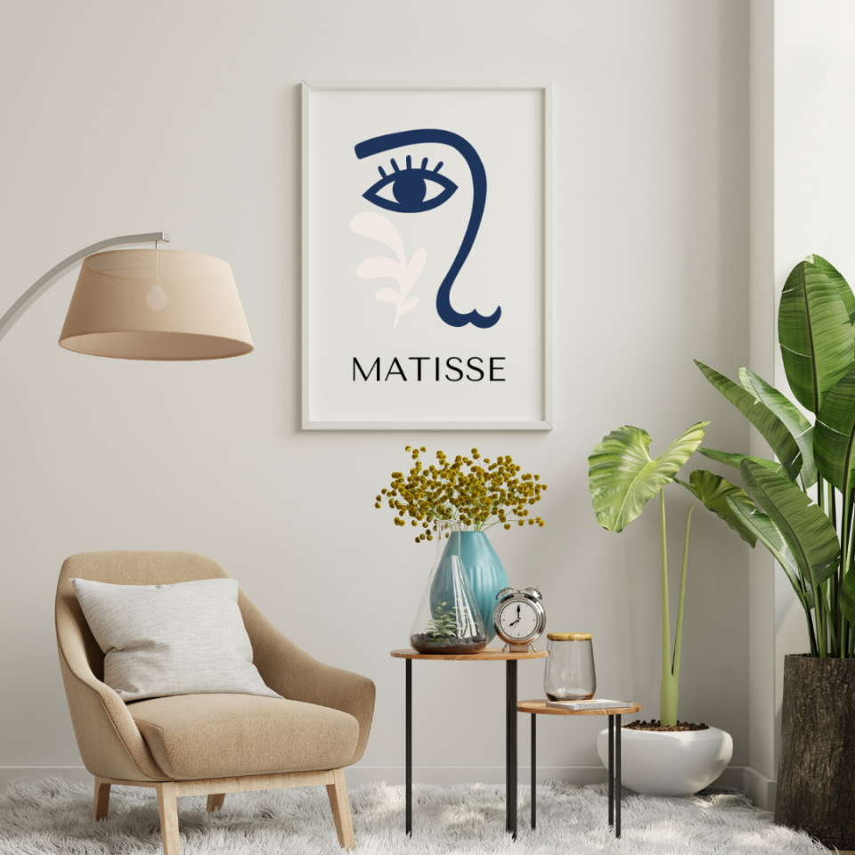 Mavinin Güzelliği Matisse Duvar Tablosu Çerçeveli 2'li Set Beyaz - 30 x 42