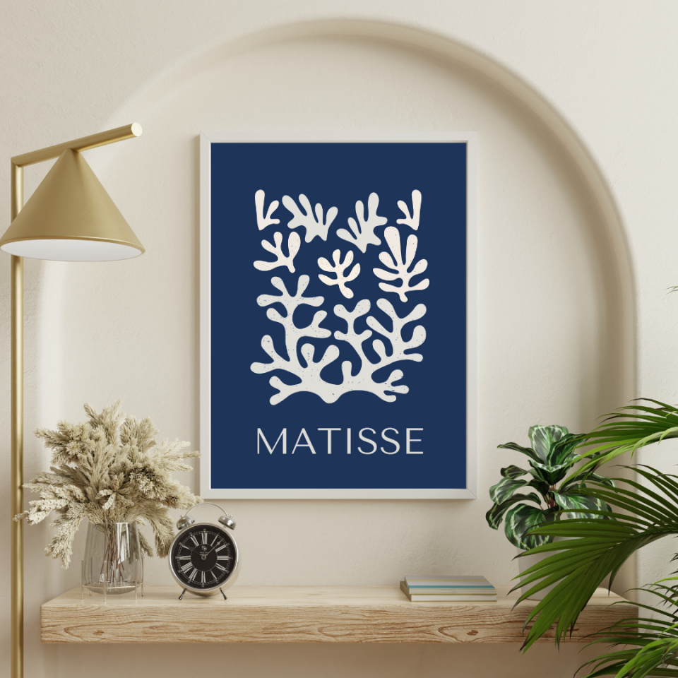 Mavinin Güzelliği Matisse Duvar Tablosu Çerçeveli 2'li Set Beyaz - 30 x 42