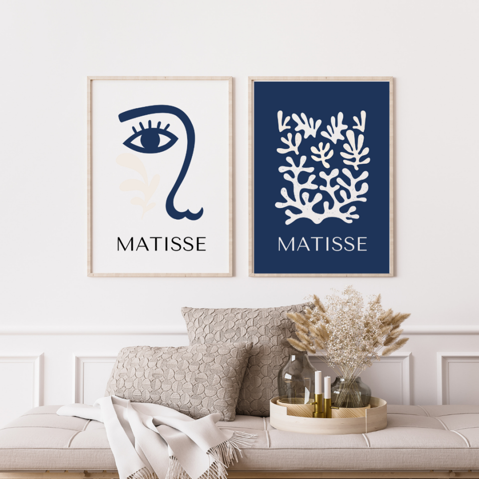 Mavinin Güzelliği Matisse Duvar Tablosu Çerçeveli 2'li Set Ahşap - 21 x 30