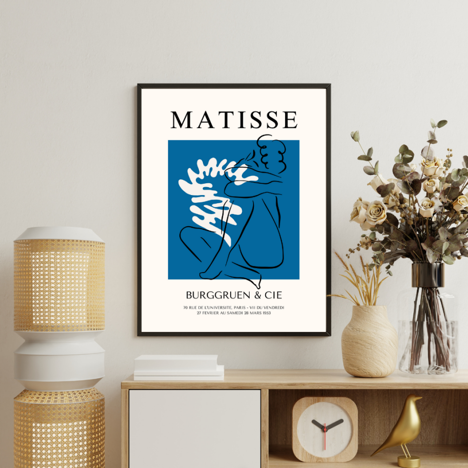 Mavinin Büyüsü Matisse  Duvar Tablosu Çerçeveli 2'li Set Siyah - 40 x 50