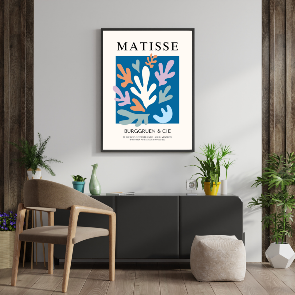Mavinin Büyüsü Matisse  Duvar Tablosu Çerçeveli 2'li Set Siyah - 21 x 30