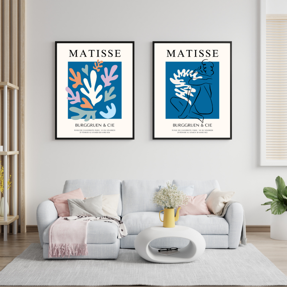 Mavinin Büyüsü Matisse  Duvar Tablosu Çerçeveli 2'li Set Siyah - 30 x 42