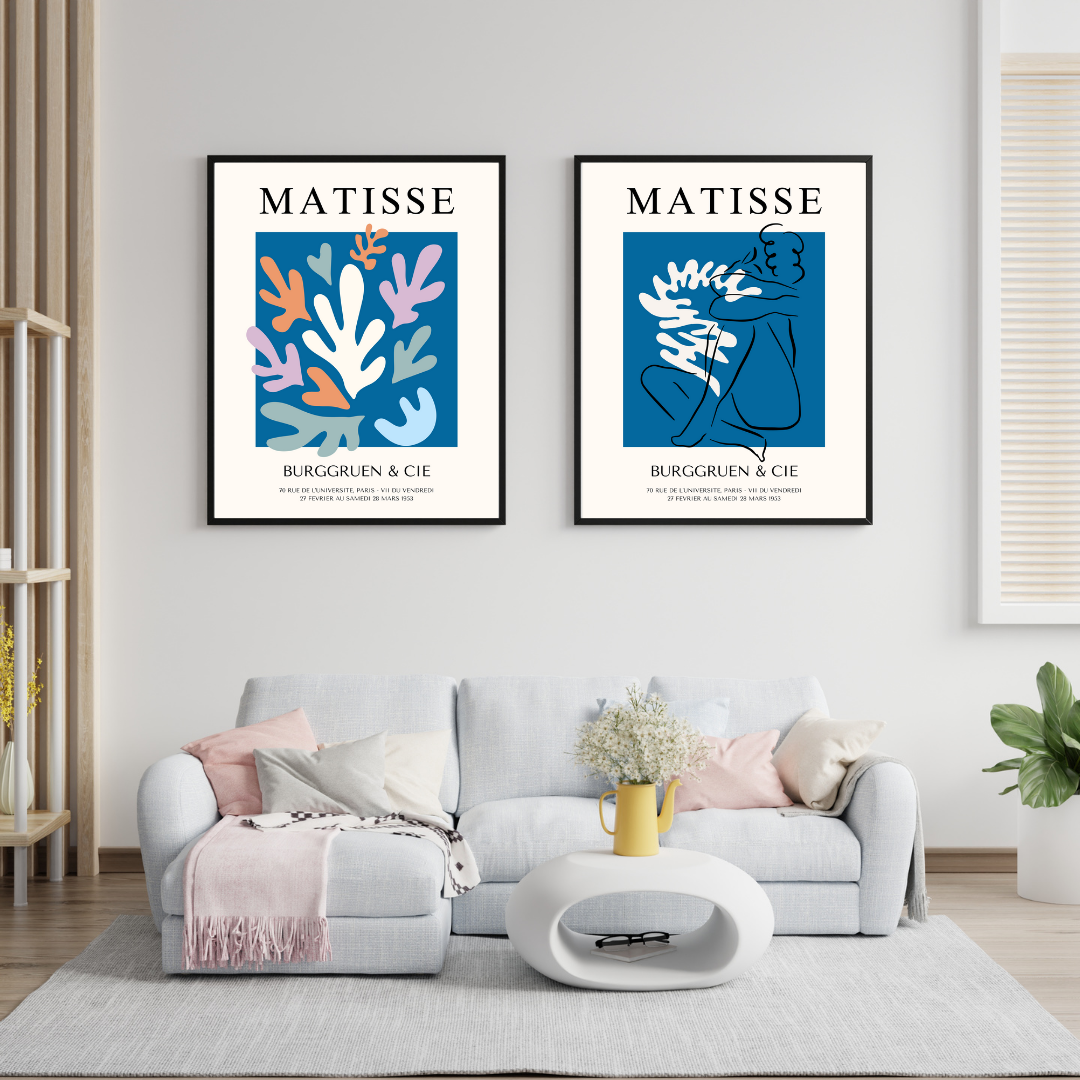 Mavinin Büyüsü Matisse  Duvar Tablosu Çerçeveli 2'li Set Siyah - 35 x 50