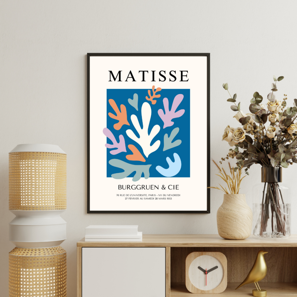 Mavinin Büyüsü Matisse  Duvar Tablosu Çerçeveli 2'li Set Siyah - 35 x 50