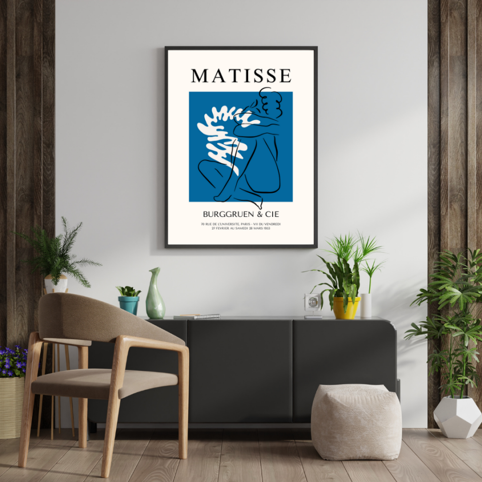 Mavinin Büyüsü Matisse  Duvar Tablosu Çerçeveli 2'li Set Siyah - 35 x 50