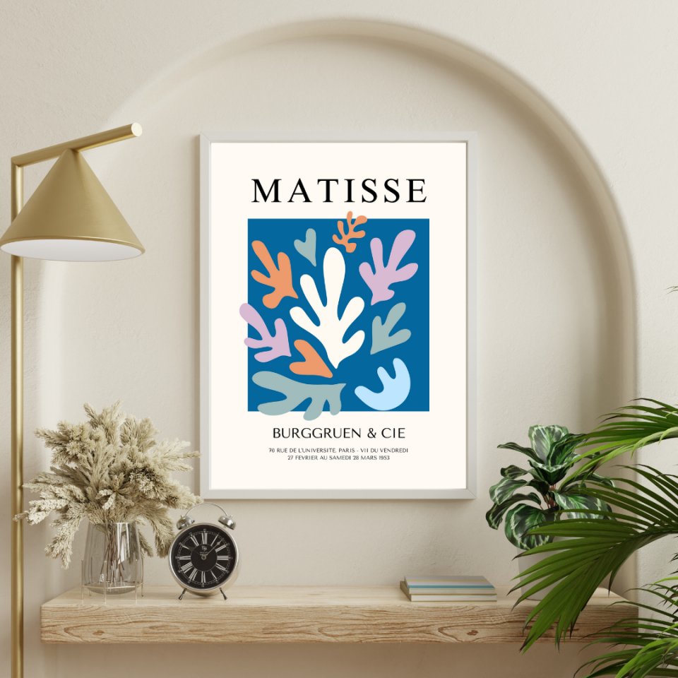 Mavinin Büyüsü Matisse  Duvar Tablosu Çerçeveli 2'li Set Beyaz - 40 x 50