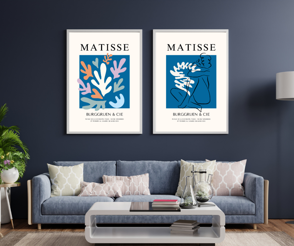 Mavinin Büyüsü Matisse  Duvar Tablosu Çerçeveli 2'li Set Beyaz - 50 x 70
