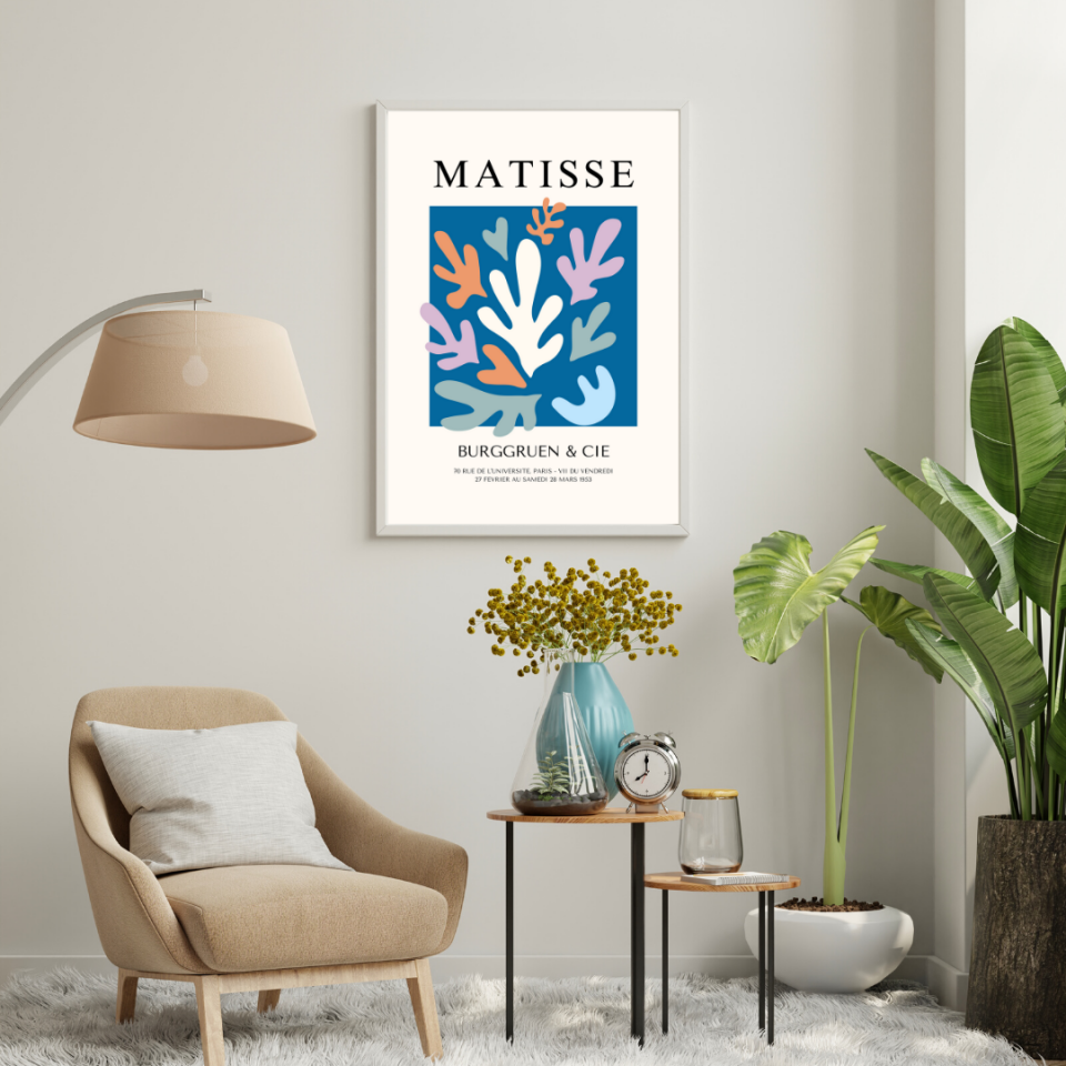 Mavinin Büyüsü Matisse  Duvar Tablosu Çerçeveli 2'li Set Beyaz - 35 x 50