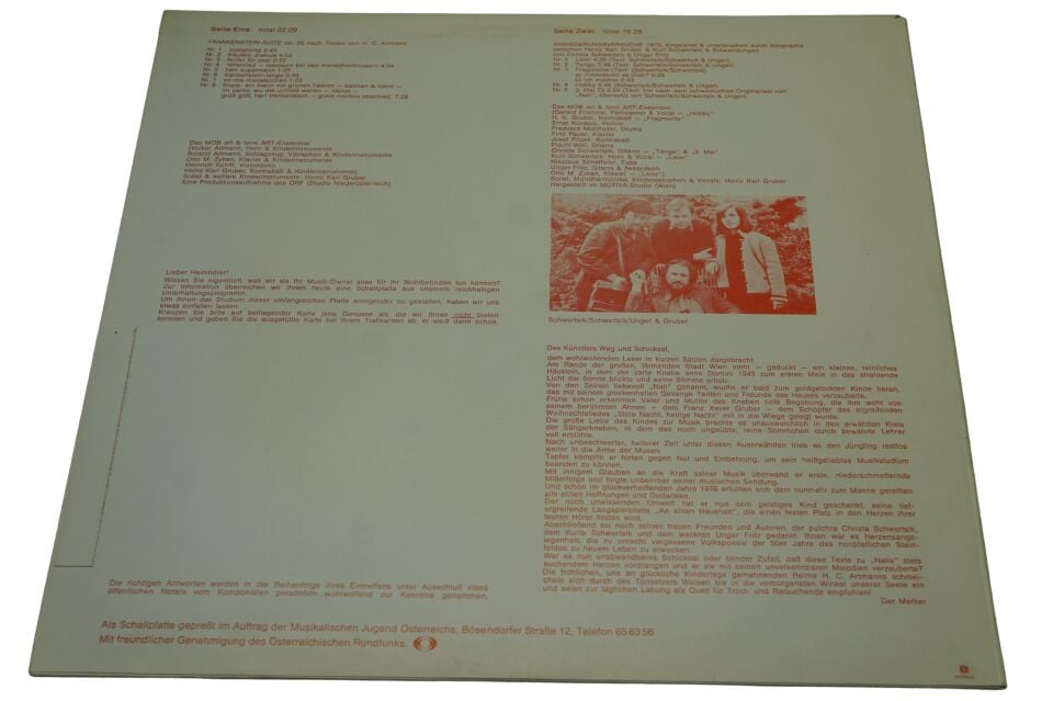 Heinz Karl Gruber MOB Art & Tone Art Ensemble An Einen Haushalt - Plak