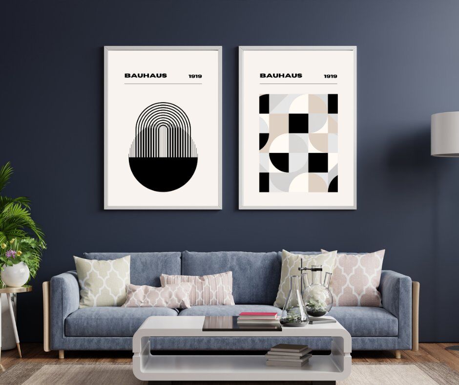 Bauhaus Minimalist  Duvar Tablosu Çerçeveli 2'li Set Beyaz - 35 x 50
