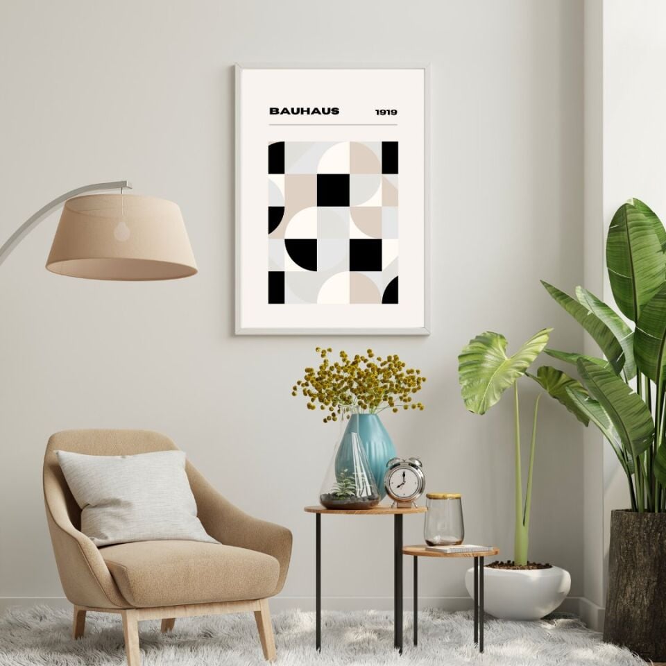 Bauhaus Minimalist  Duvar Tablosu Çerçeveli 2'li Set Beyaz - 35 x 50
