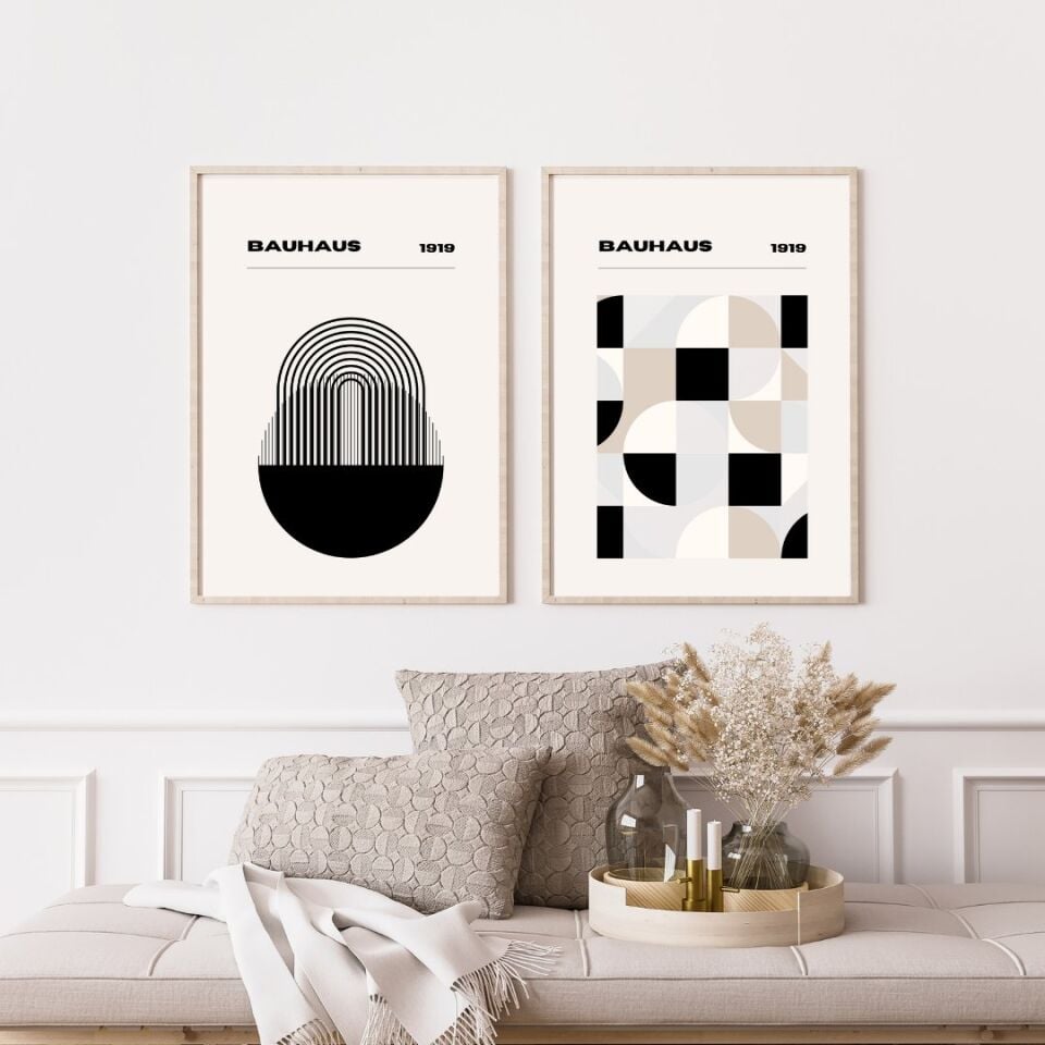 Bauhaus Minimalist  Duvar Tablosu Çerçeveli 2'li Set Ahşap - 50 x 70