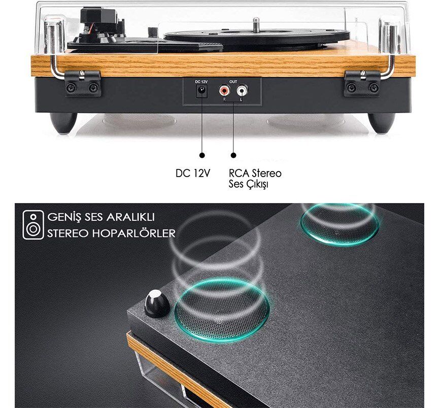 Record Master TT202J Retro Pikap Bluetooth Özellikli Tüm Plaklar İle Uyumlu