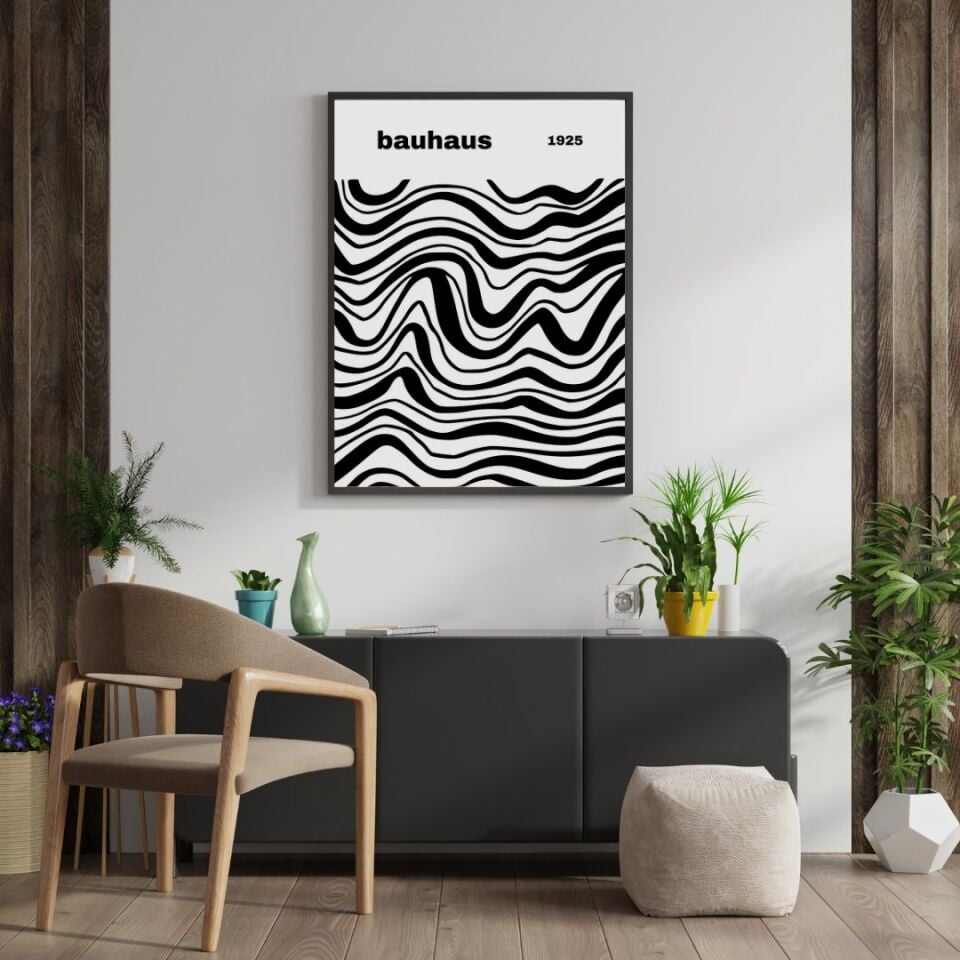 Bauhaus Siyah Çizgiler Duvar Tablosu Çerçeveli 2'li Set