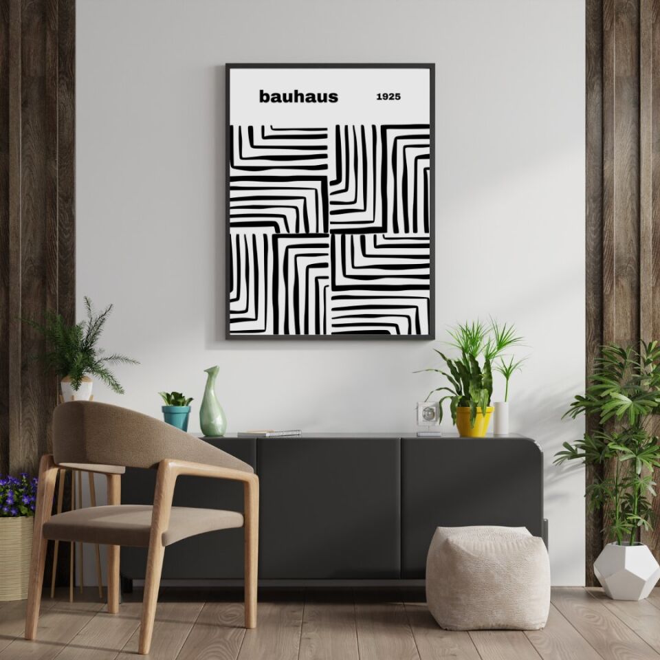 Bauhaus Siyah Çizgiler Duvar Tablosu Çerçeveli 2'li Set