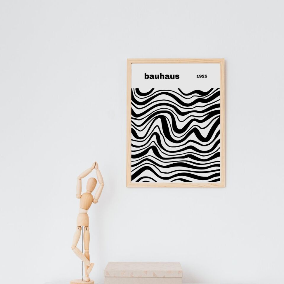 Bauhaus Siyah Çizgiler Duvar Tablosu Çerçeveli 2'li Set