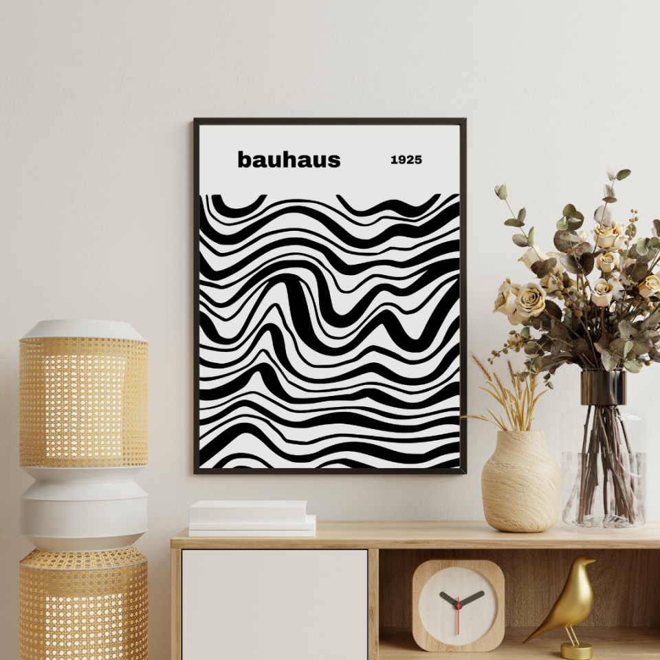 Bauhaus Siyah Çizgiler Duvar Tablosu Çerçeveli 2'li Set Siyah - 40 x 50