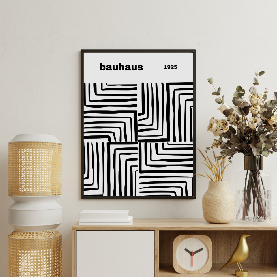 Bauhaus Siyah Çizgiler Duvar Tablosu Çerçeveli 2'li Set Siyah - 35 x 50