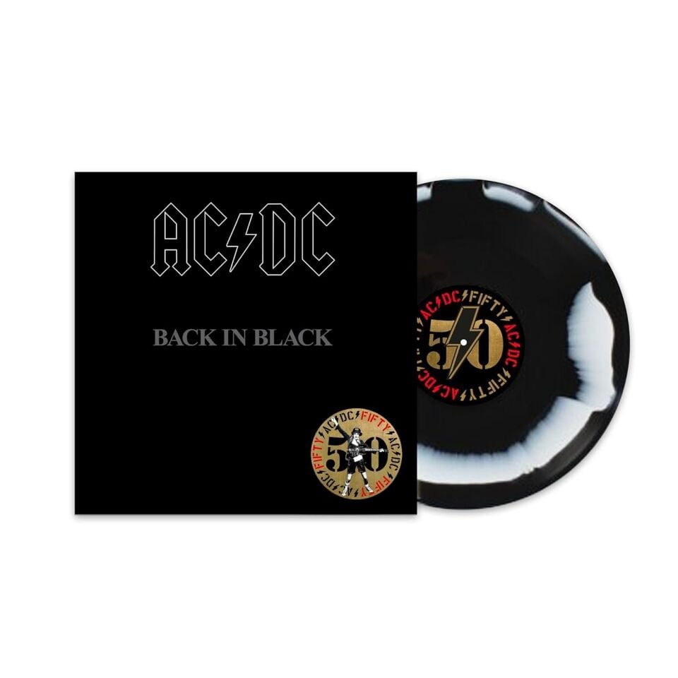 AC DC Back in Black (50th Anniversary - Black & White Swirl Vinyl) - Plak