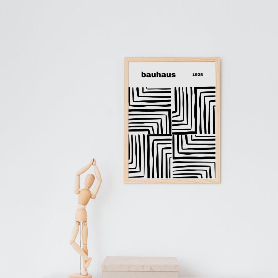 Bauhaus Siyah Çizgiler Duvar Tablosu Çerçeveli 2'li Set Ahşap - 21 x 30