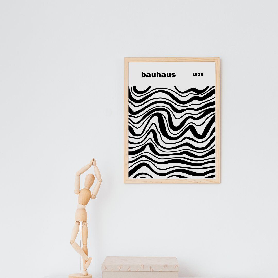 Bauhaus Siyah Çizgiler Duvar Tablosu Çerçeveli 2'li Set Ahşap - 30 x 42