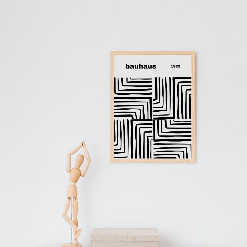Bauhaus Siyah Çizgiler Duvar Tablosu Çerçeveli 2'li Set Ahşap - 30 x 42