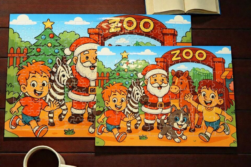 Hayellerden Doğan Puzzle Serisi Piroş Aliş ve Mırmır Hayvanat Bahçesinde 130 Parça A3 Puzzle