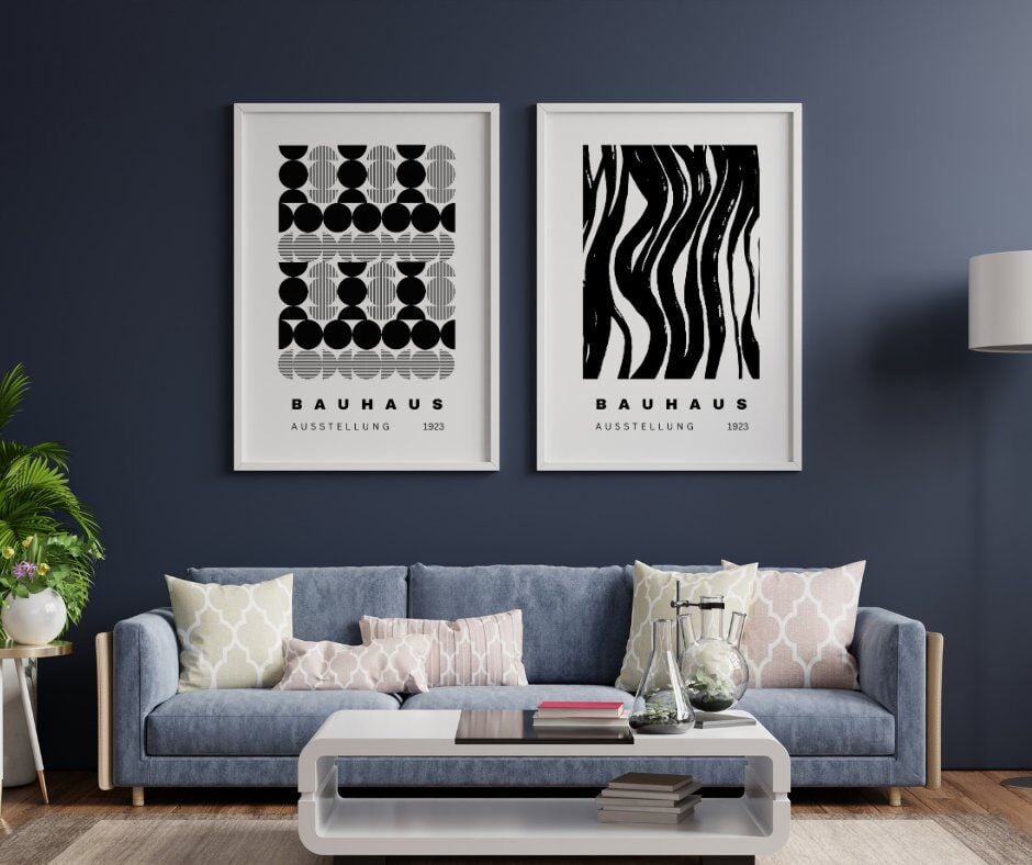 Siyah Beyaz Şekiller Duvar Tablosu Çerçeveli 2'li Set