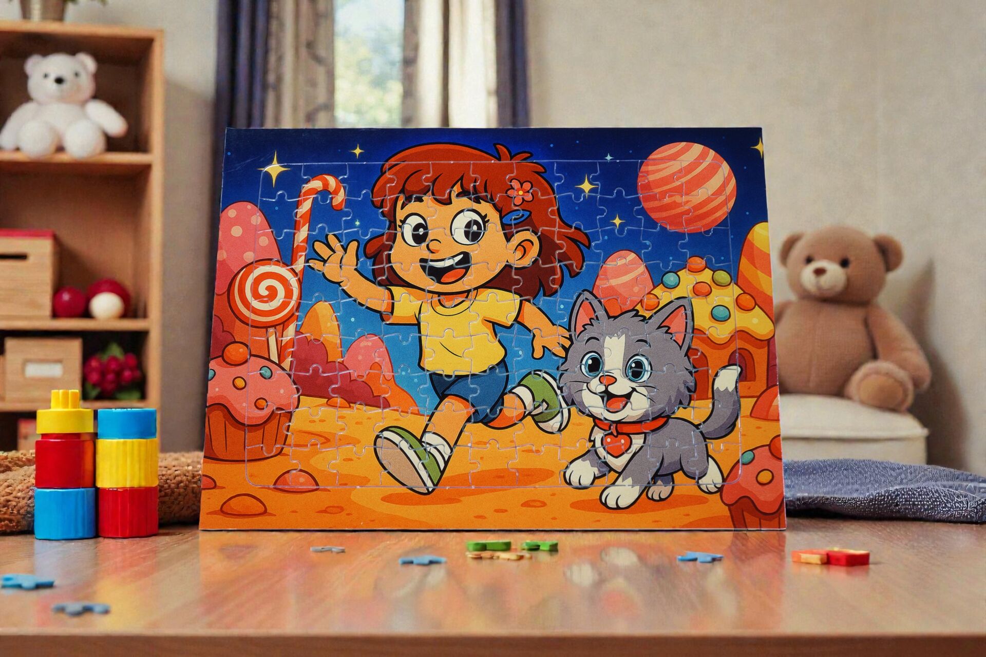 96 Parça A4 Puzzle Piroş ve Mırmır Şeker Gezegeninde Hayellerden Doğan Puzzle