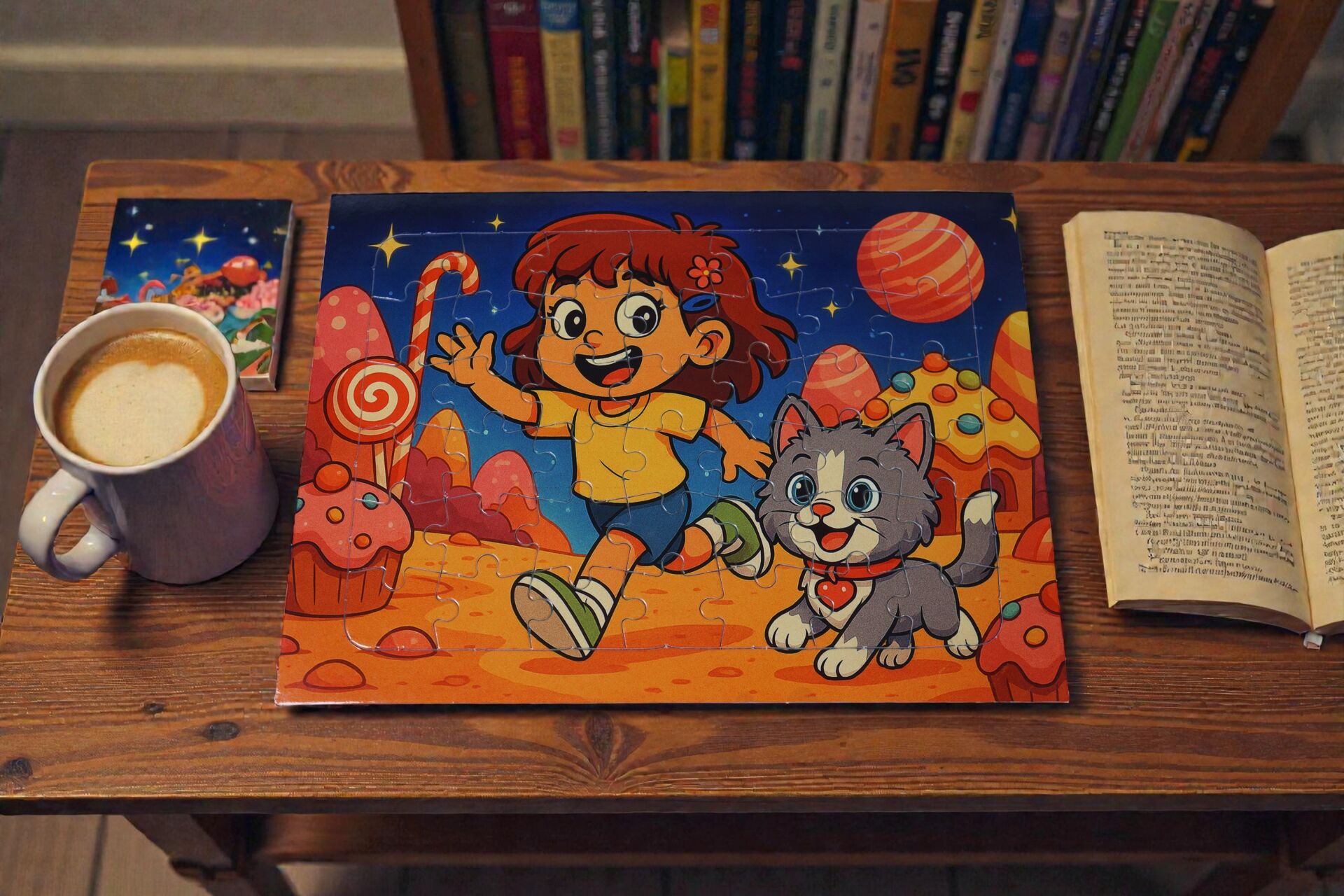 42 Parça A4 Puzzle Piroş ve Mırmır Şeker Gezegeninde Hayellerden Doğan Puzzle