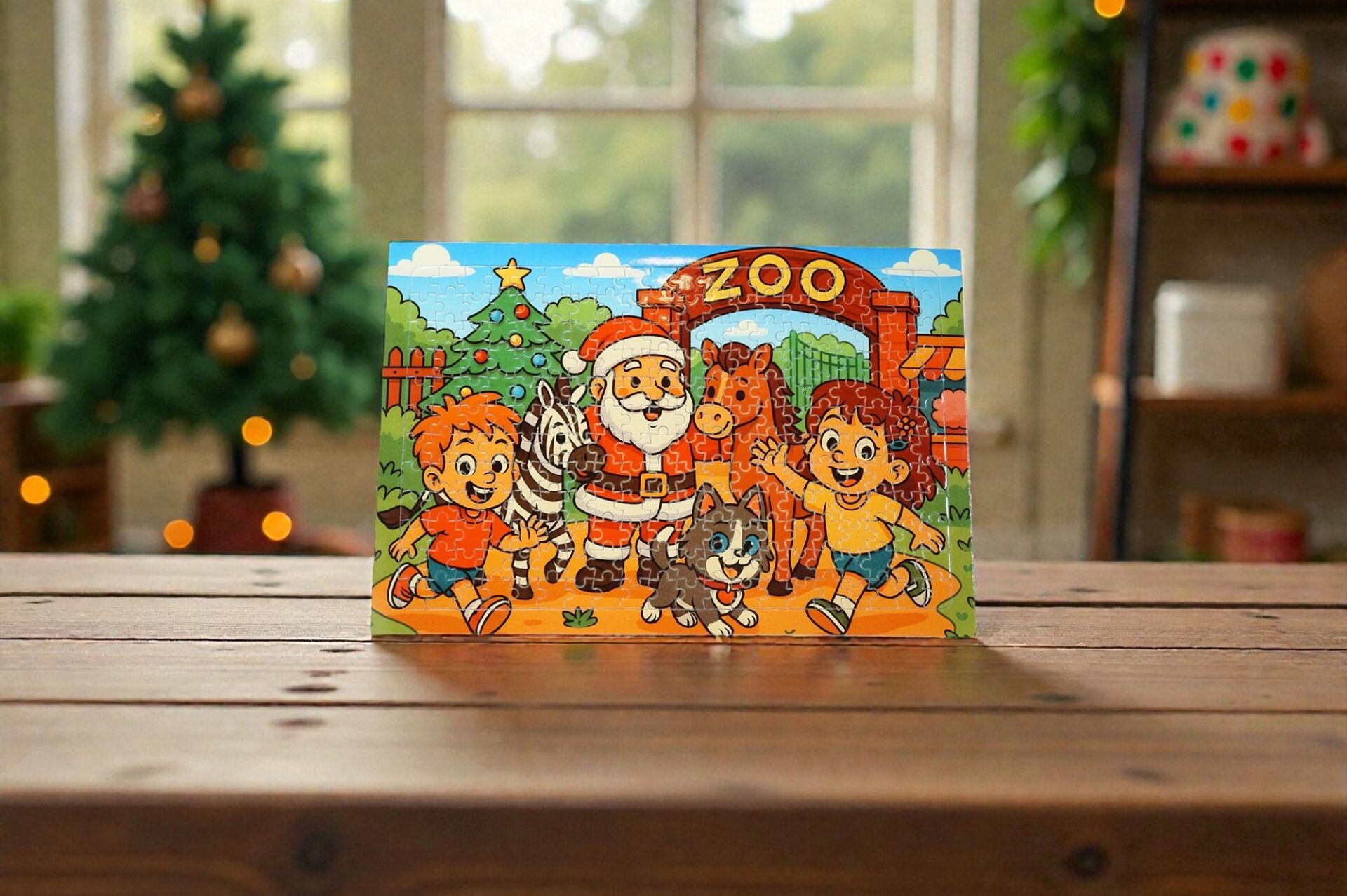 240 Parça A3 Puzzle Piroş Aliş ve Mırmır Hayvanat Bahçesinde Hayellerden Doğan Puzzle