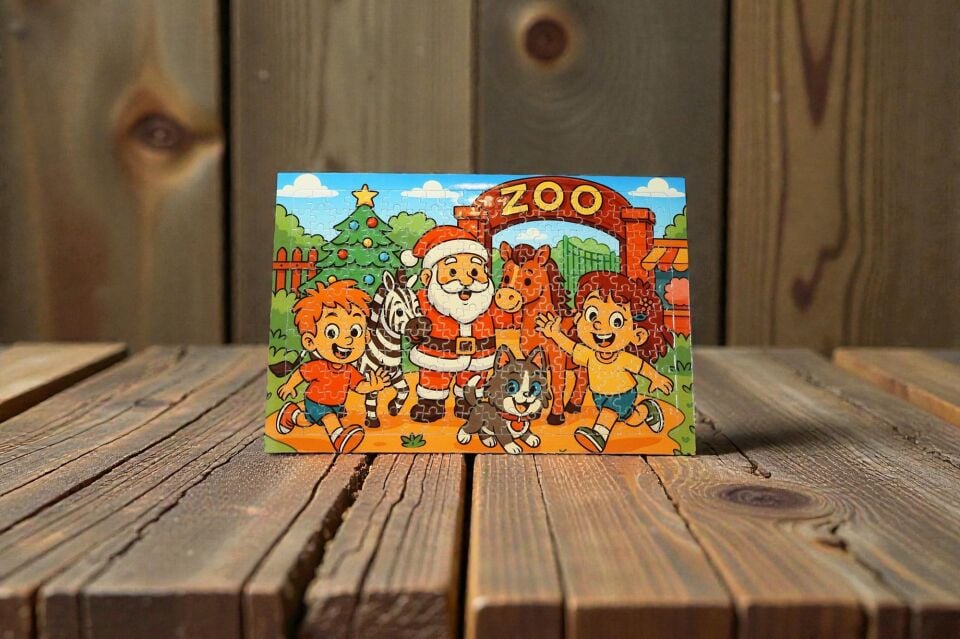 240 Parça A3 Puzzle Piroş Aliş ve Mırmır Hayvanat Bahçesinde Hayellerden Doğan Puzzle