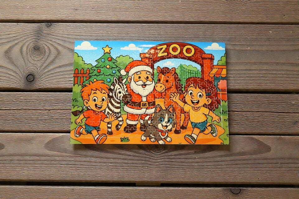 240 Parça A3 Puzzle Piroş Aliş ve Mırmır Hayvanat Bahçesinde Hayellerden Doğan Puzzle