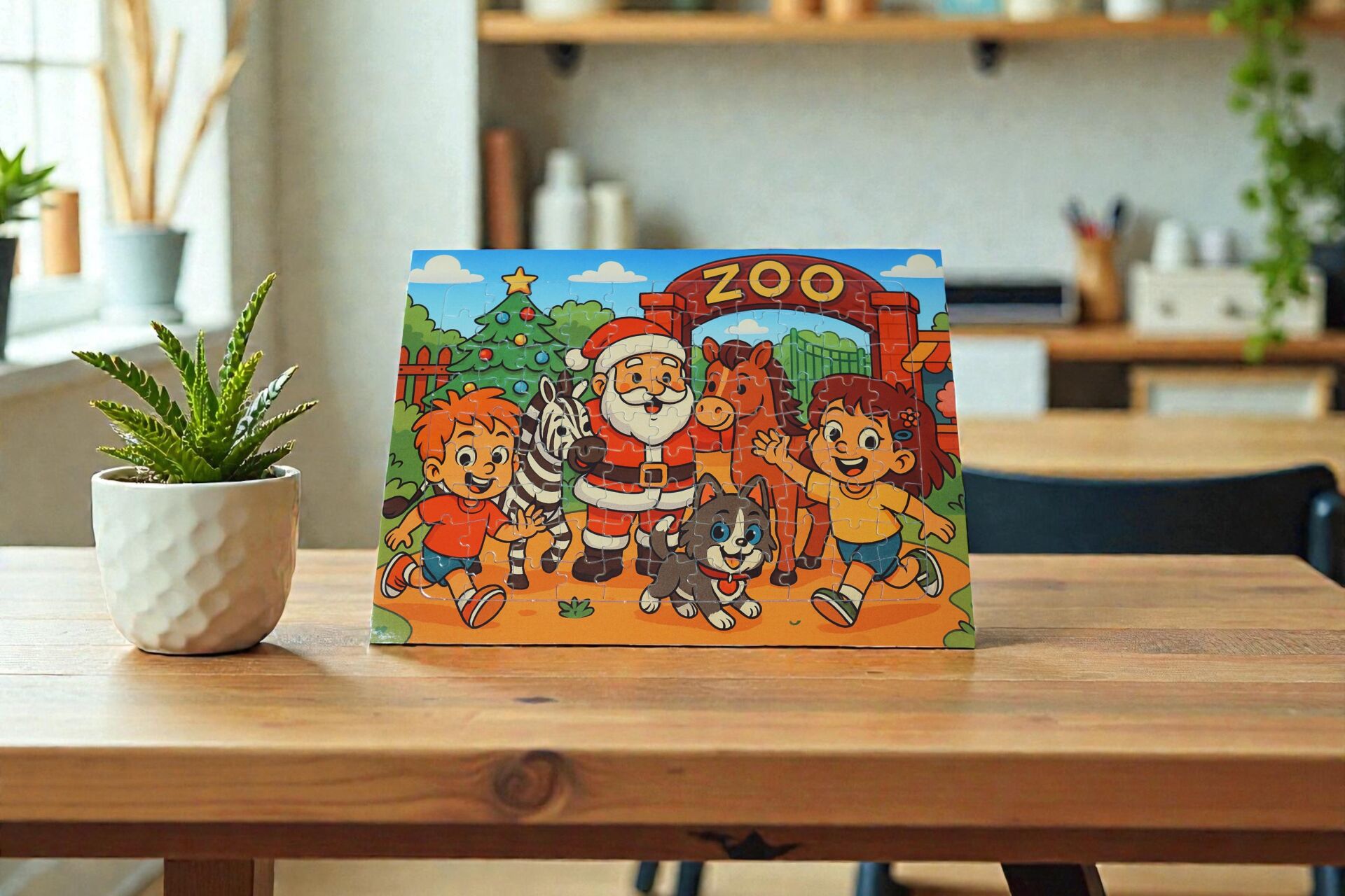 130 Parça A3 Puzzle Piroş Aliş ve Mırmır Hayvanat Bahçesinde Hayellerden Doğan Puzzle