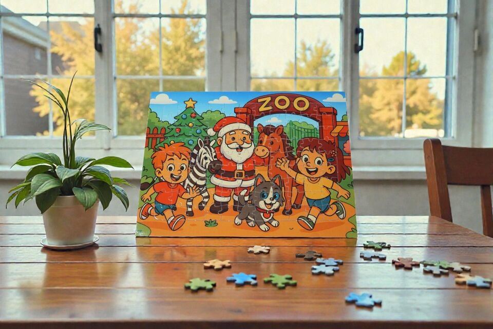 130 Parça A3 Puzzle Piroş Aliş ve Mırmır Hayvanat Bahçesinde Hayellerden Doğan Puzzle