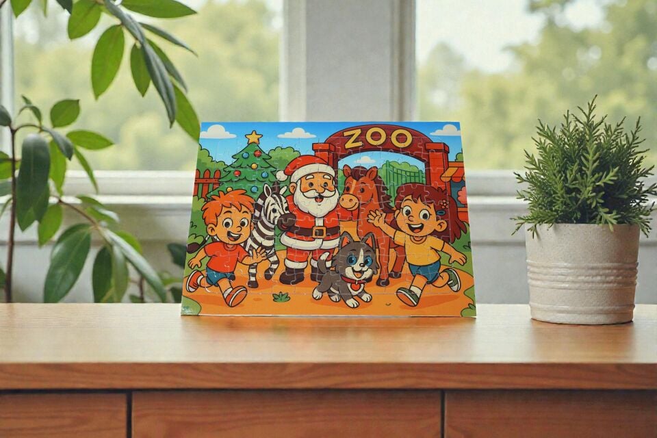 130 Parça A3 Puzzle Piroş Aliş ve Mırmır Hayvanat Bahçesinde Hayellerden Doğan Puzzle