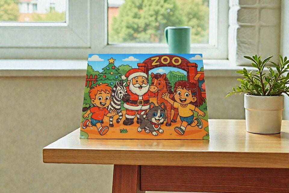 130 Parça A3 Puzzle Piroş Aliş ve Mırmır Hayvanat Bahçesinde Hayellerden Doğan Puzzle